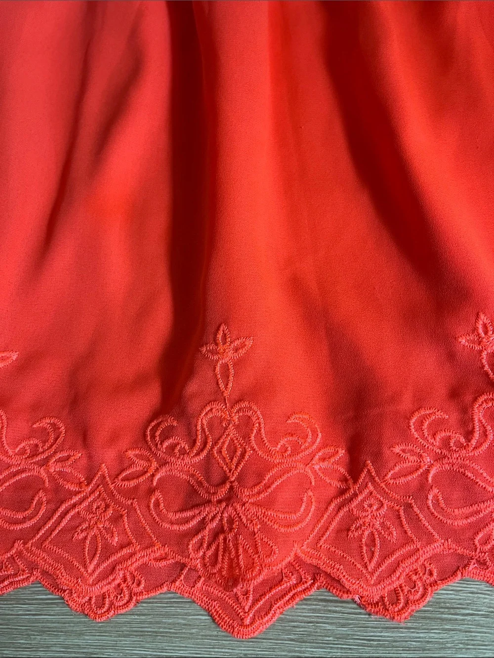 dina be Coral-Red Scalloped Embroidered Skater Skirt
